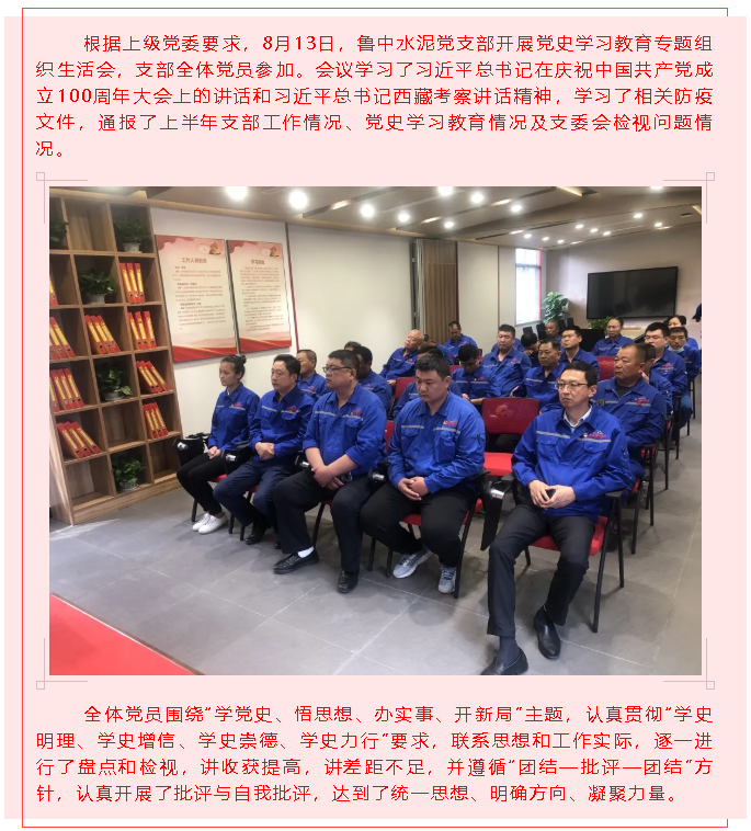 魯中水泥黨支部開(kāi)展黨史學(xué)習教育專(zhuān)題組織生活會(huì )16